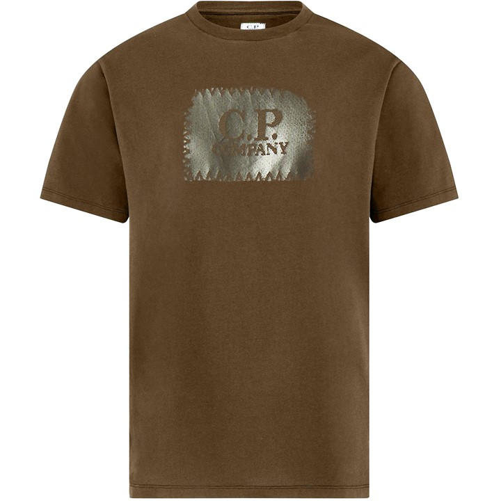 Cp Company Men's Green Block Logo T-Shirt Extra Large