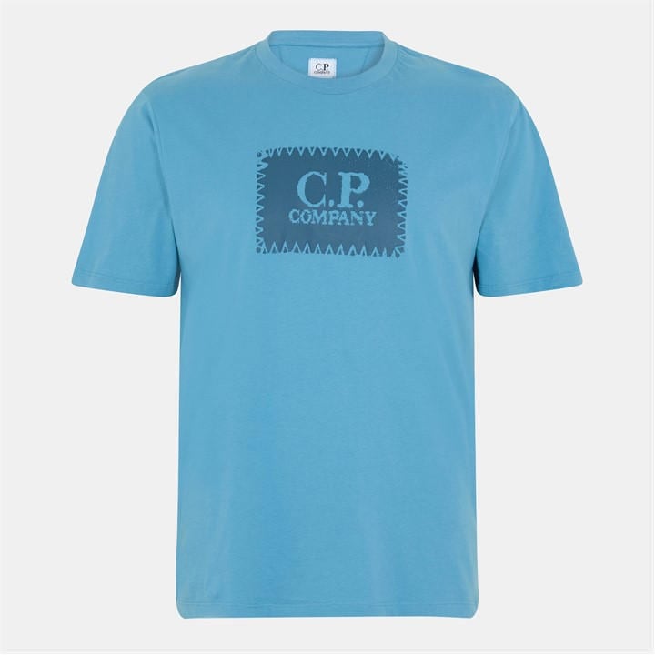 Cp Company Men's Blue Block Logo Regular Fit T-Shirt