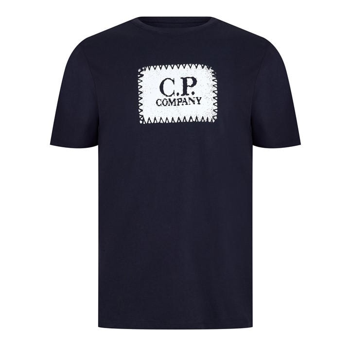 Cp Company Men's Blue Block Logo Regular Fit T-Shirt