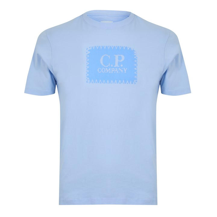 Cp Company Men's Blue Block Logo T-Shirt Extra Large
