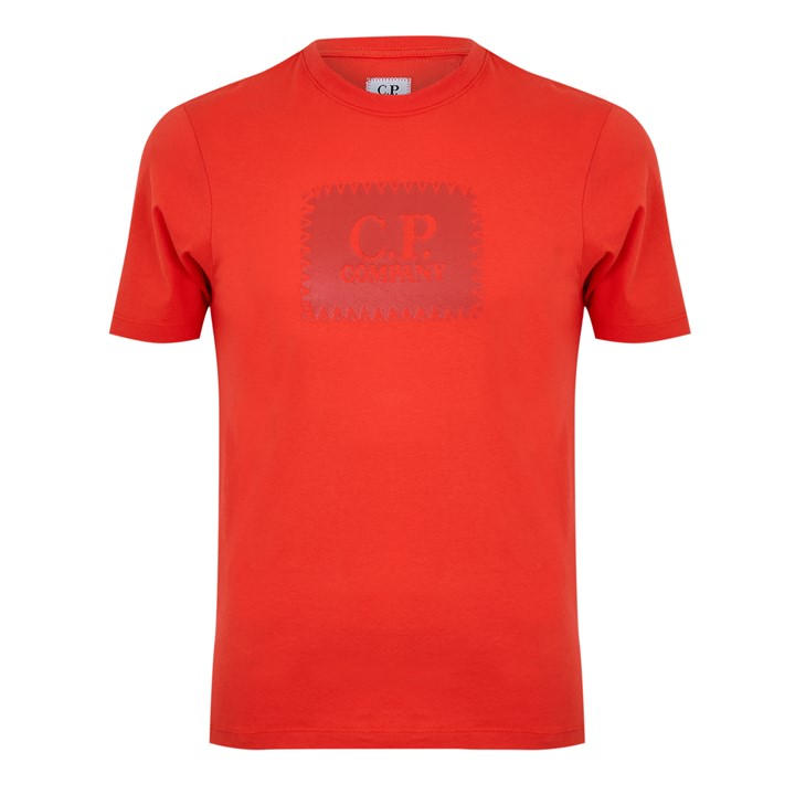 Cp Company Men's Red Block Logo Regular Fit T-Shirt
