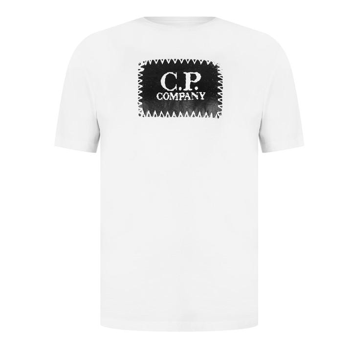 Cp Company Men's White Block Logo T-Shirt Extra Large