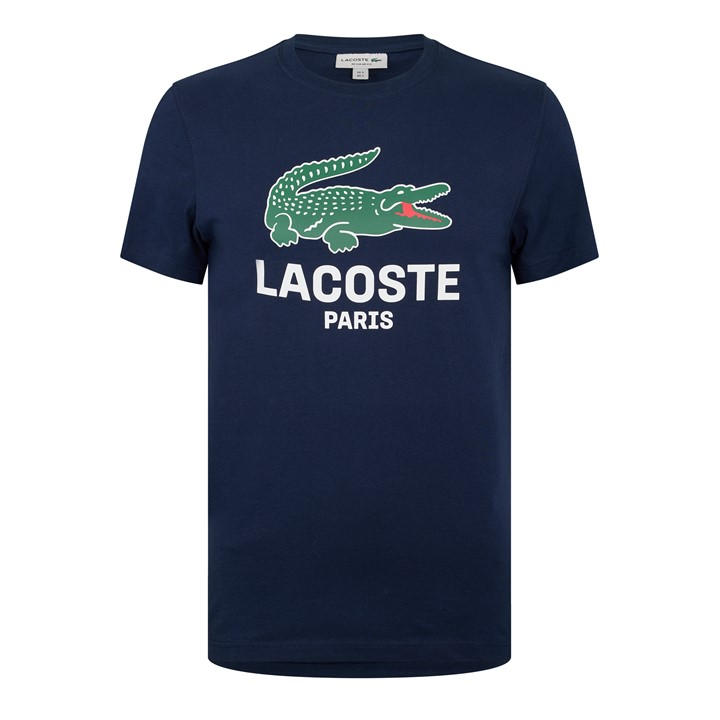 Lacoste Men's Blue Large Croc Regular Fit T-Shirt - S