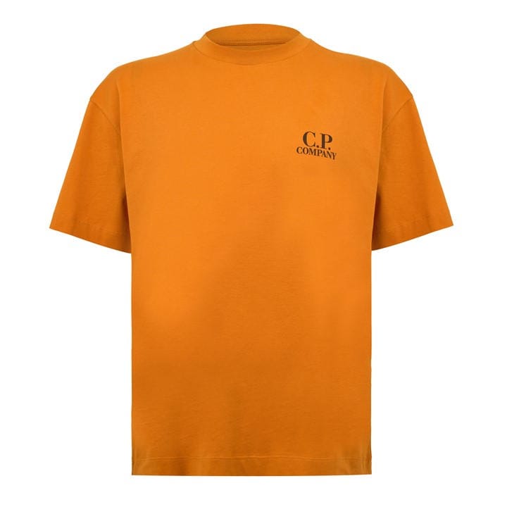 Cp Company Men's Orange Double Logo Tee