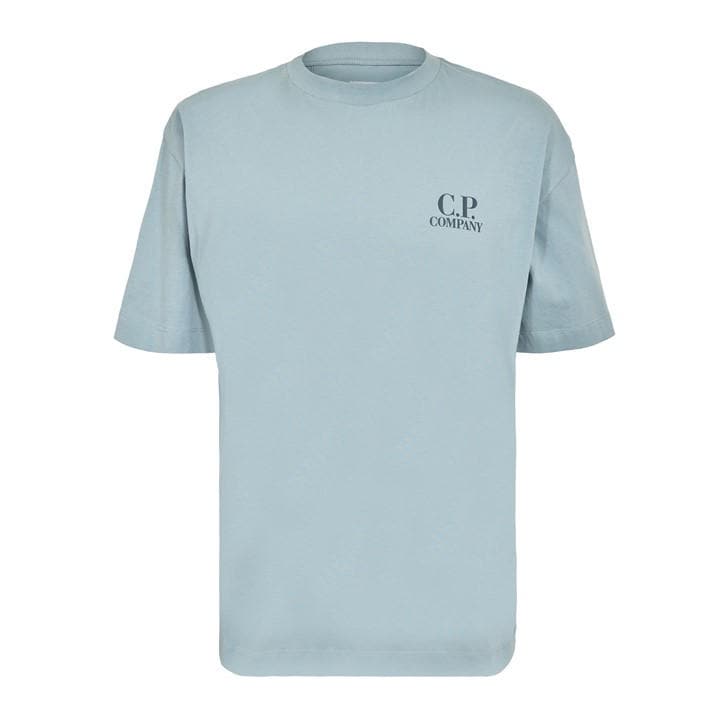 Cp Company Men's Blue Double Logo Tee