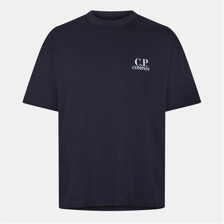 Cp Company Men's Blue Double Logo Tee