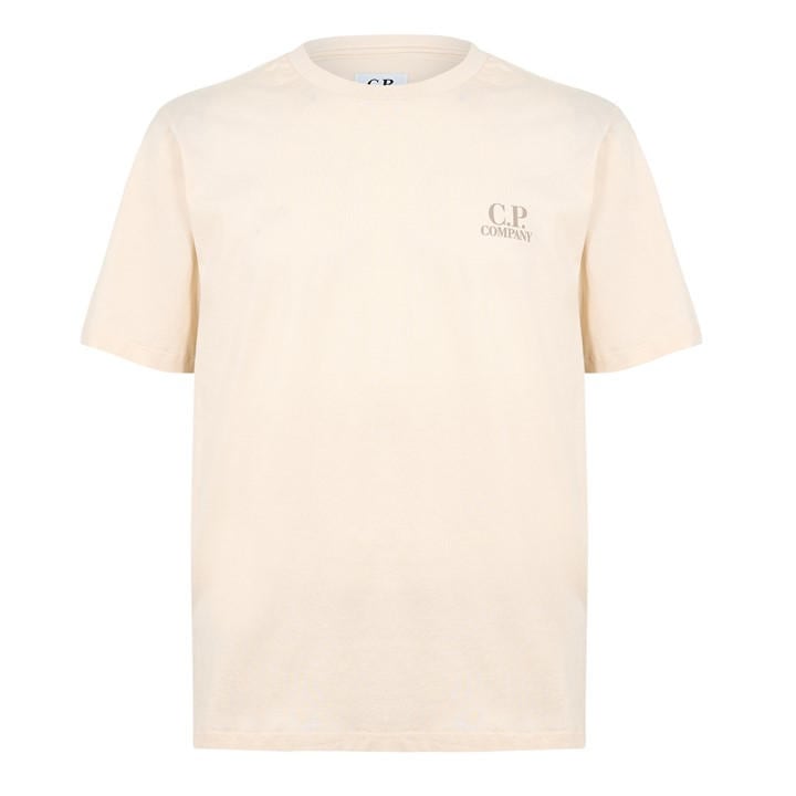 Cp Company Men's Beige Double Logo Tee