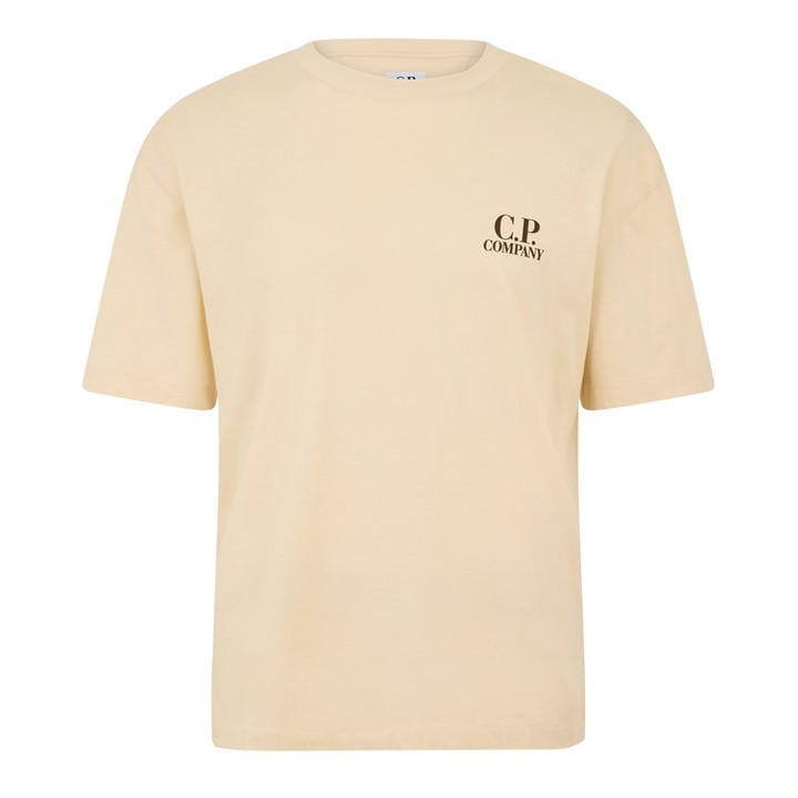 Cp Company Men's Beige Double Logo Tee