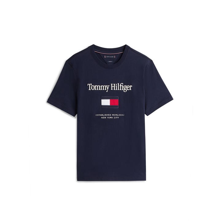 Tommy Hilfiger Men's Blue Tommy Embro Flag Tee Sn61