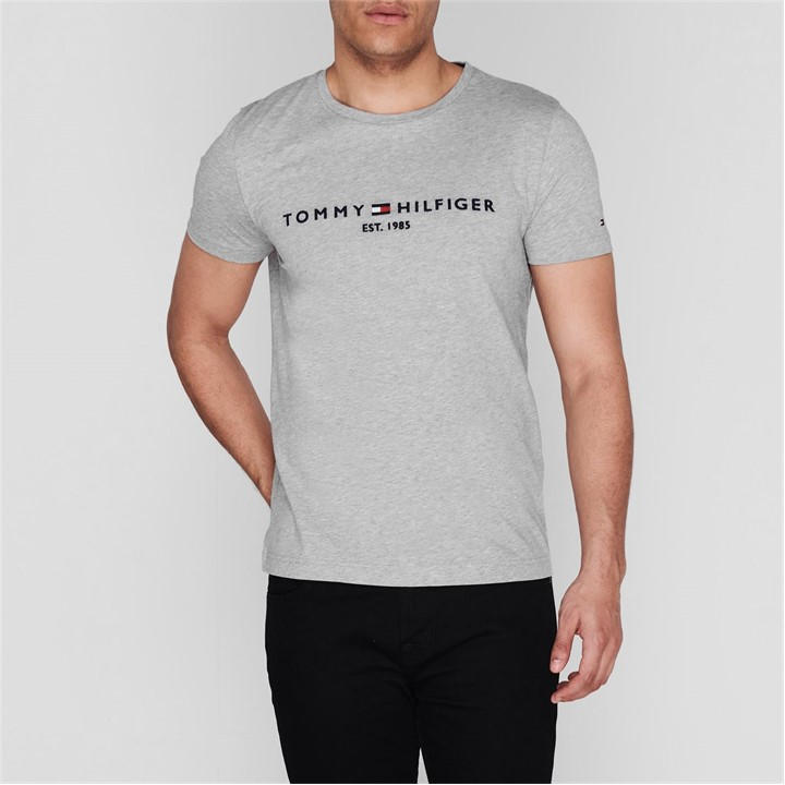 Tommy Hilfiger Men's Grey Logo Crew Neck T Shirt 2XL
