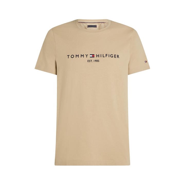 Tommy Hilfiger Men's Beige Logo Crew Neck T Shirt