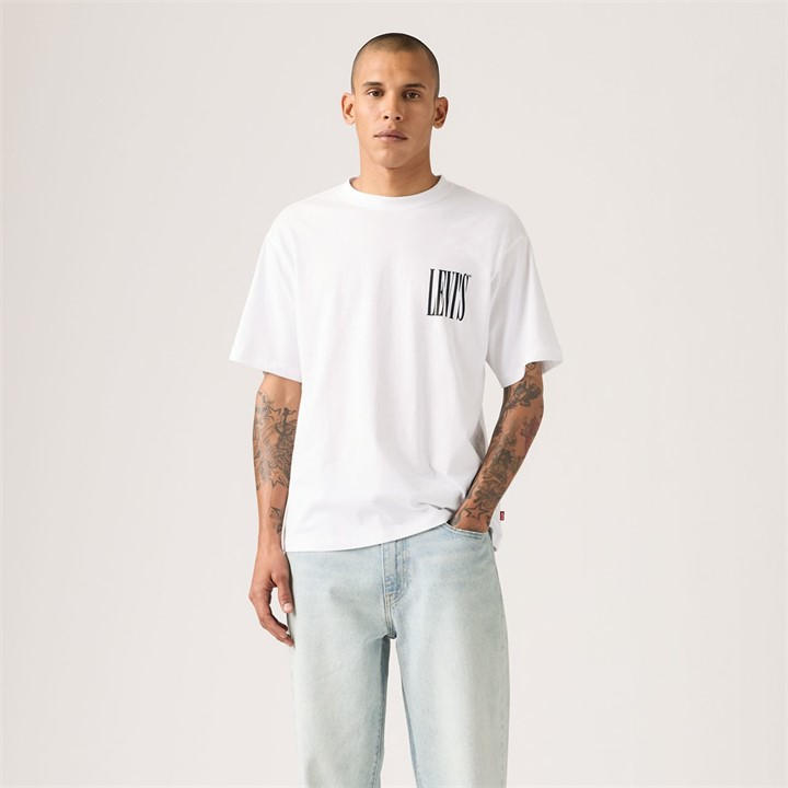 Levis Men's White Vintage Fit Graphic Tee Cowboy
