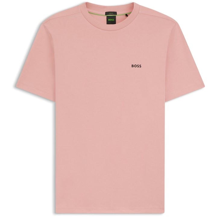 Boss Men's Pink Green T-Shirt With Logo Design Stretch Cotton