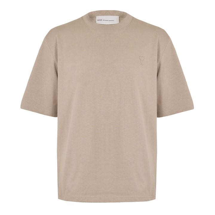Ami Paris Men's Beige Embroidered Adc T-Shirt - L