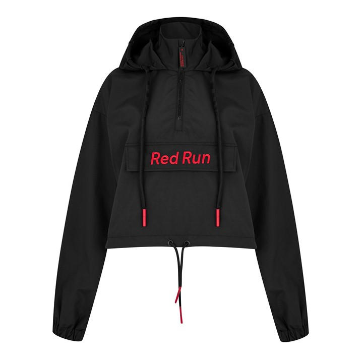 Red Run Women's Black Inky Cropped Hooded Quarter-Zip Windbreaker