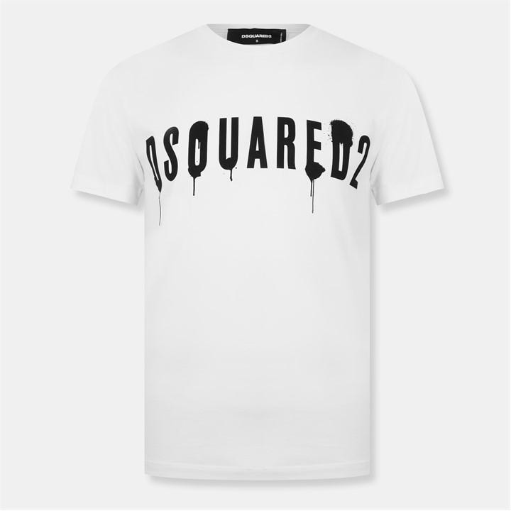 Dsquared2 Men's White Spray Logo T Shirt Large