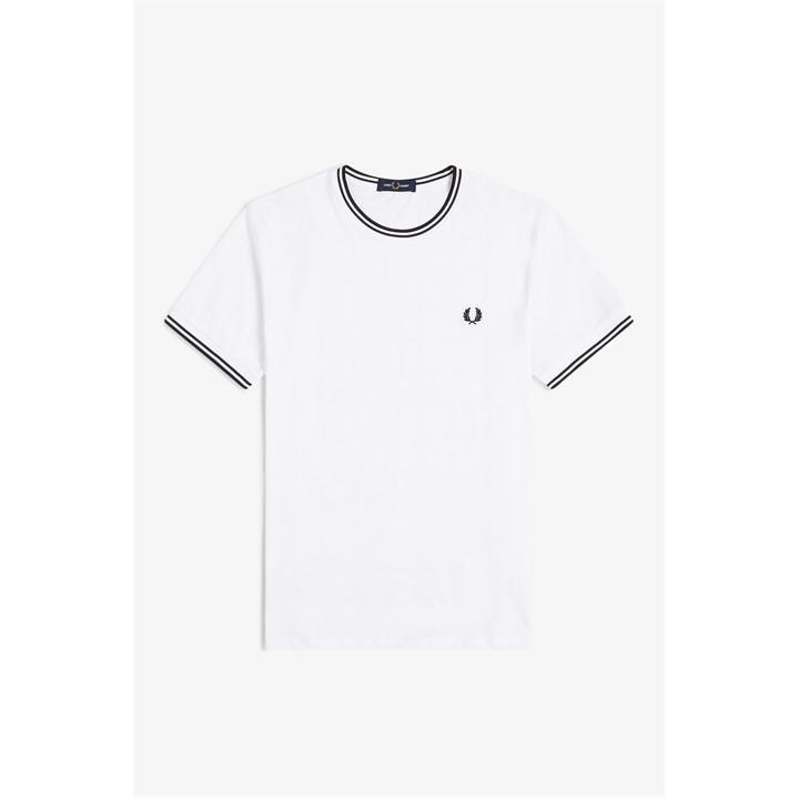 Fred Perry Men's White Twin Tipped T-Shirt Small
