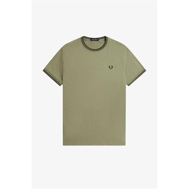 Fred Perry Men's Green Twin Tipped T-Shirt Small