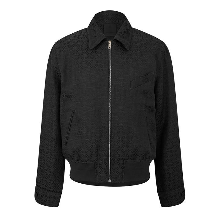 Givenchy Men's Grey Monogram Blouson Linen Long Sleeve Coach Jacket - L