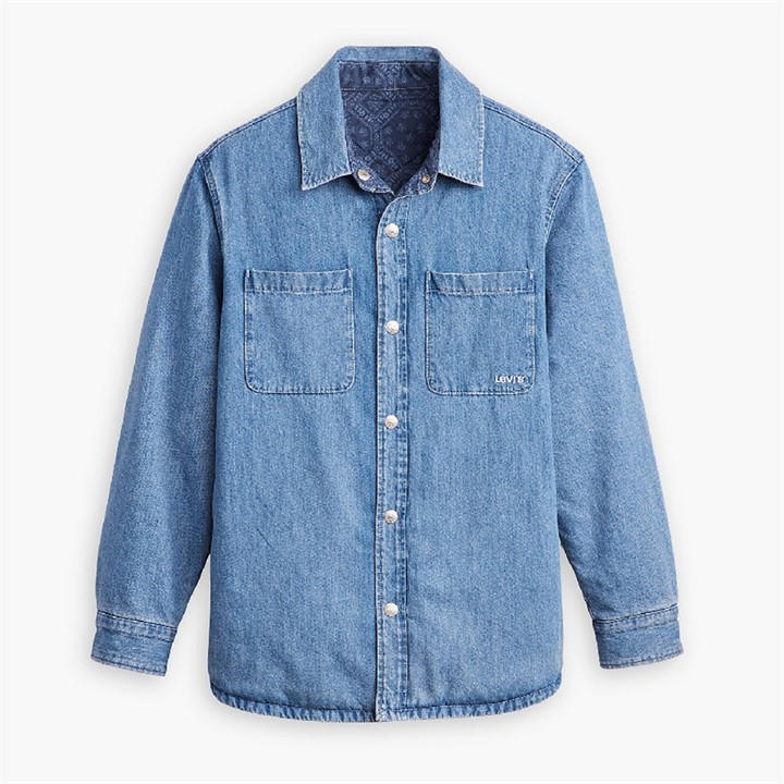 Levis Men's Blue Bryant Padded Reversible Green Overshirt