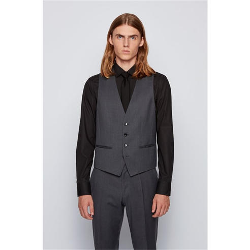 Boss - Men's Herringbone Twill Slim Fit Italian Wool Waistcoat