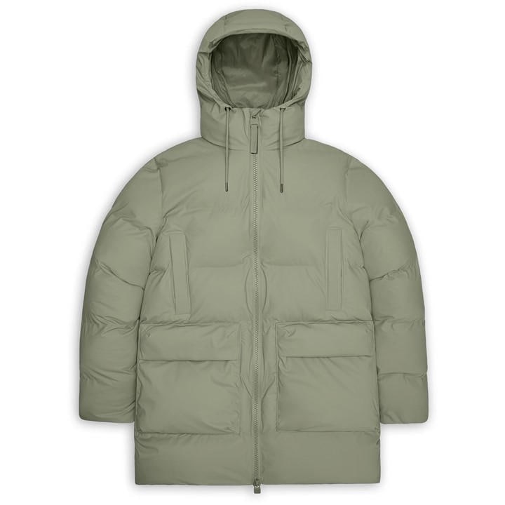 Rains Men's Green Alta Long Puffer Cargo Jacket Small
