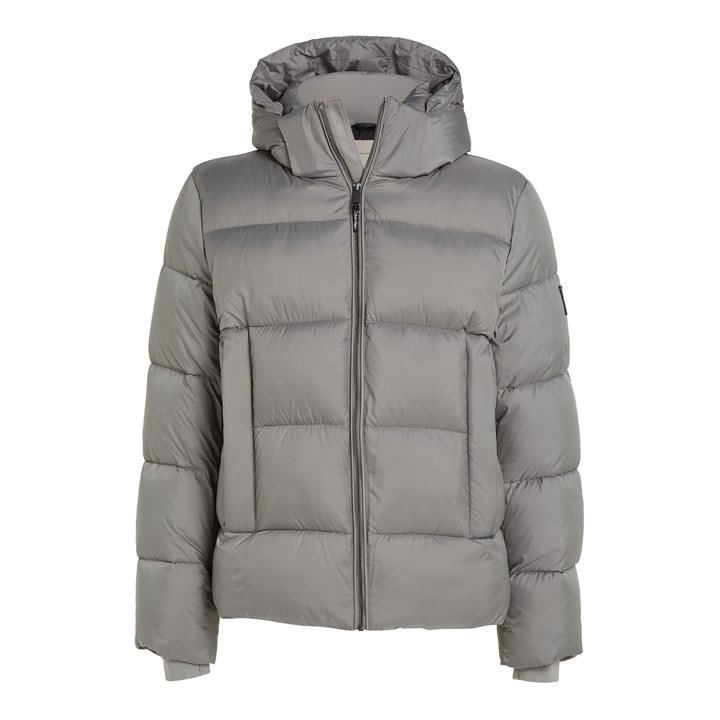 Calvin Klein Men's Grey Hooded Quilt Puffer Jacket Large