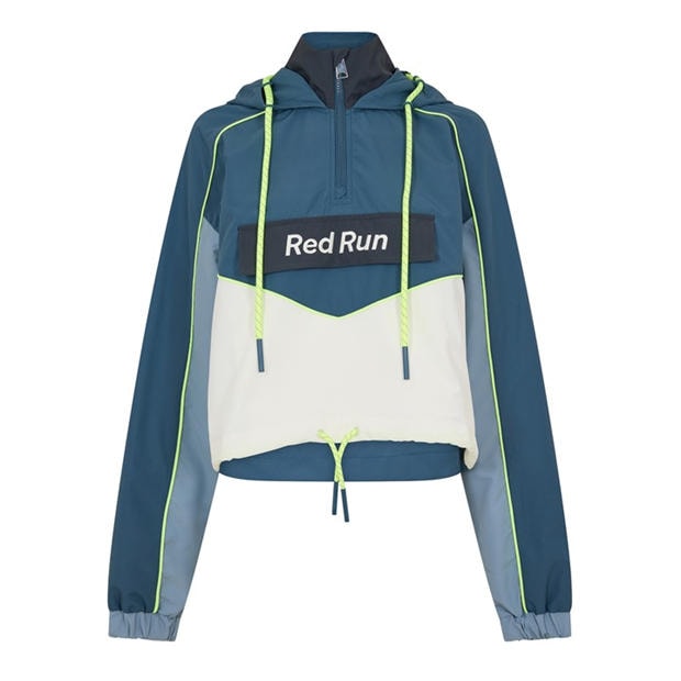 Blue - RED RUN - Womens Cropped Hooded Windbreaker
