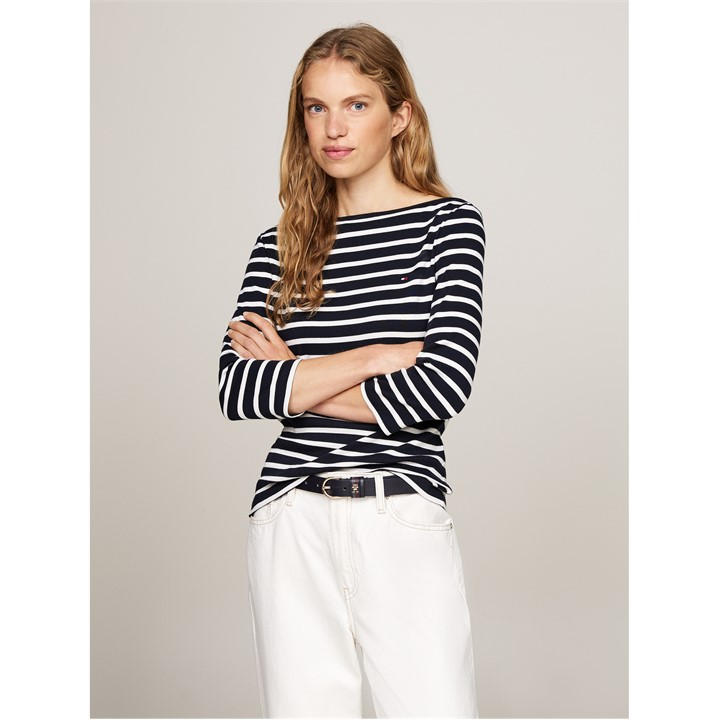 Tommy Hilfiger Women's Blue Cody Slim Boat Neck Long-Sleeve T-Shirt