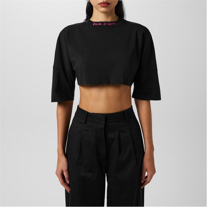 PALM ANGELS Logo Crop T-Shirt - Black