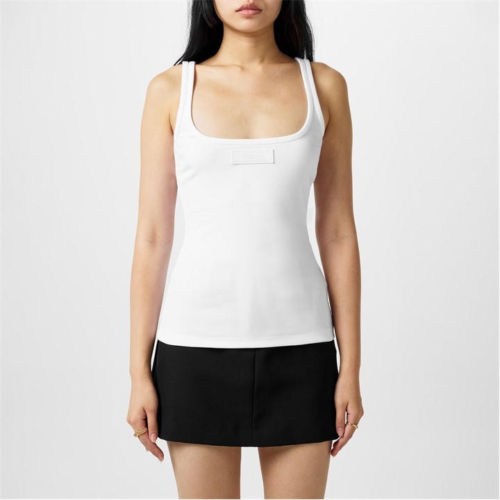 VERSACE ICON 90s Vintage Logo Ribbed Tank Top – White