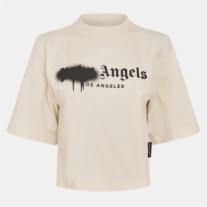 Palm Angels Women's White Palm Spray Crop Tee