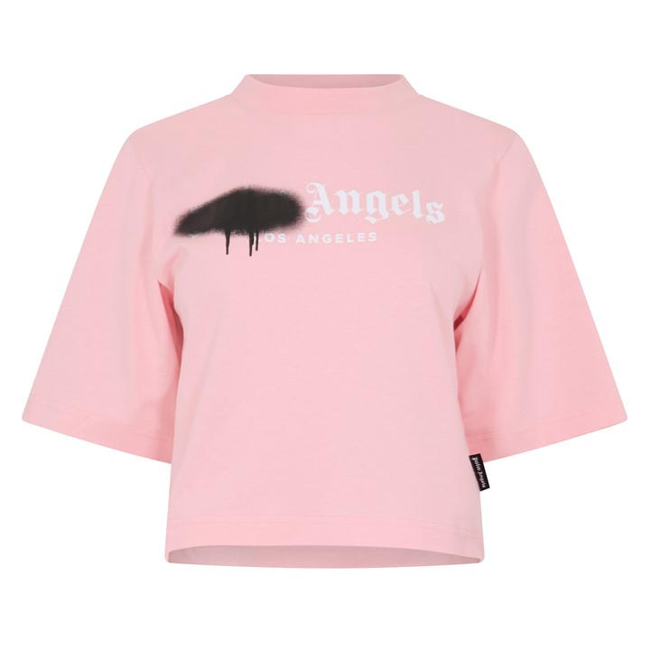 Palm Angels Women's Pink Spray T Cropped Crop Top - Size 16