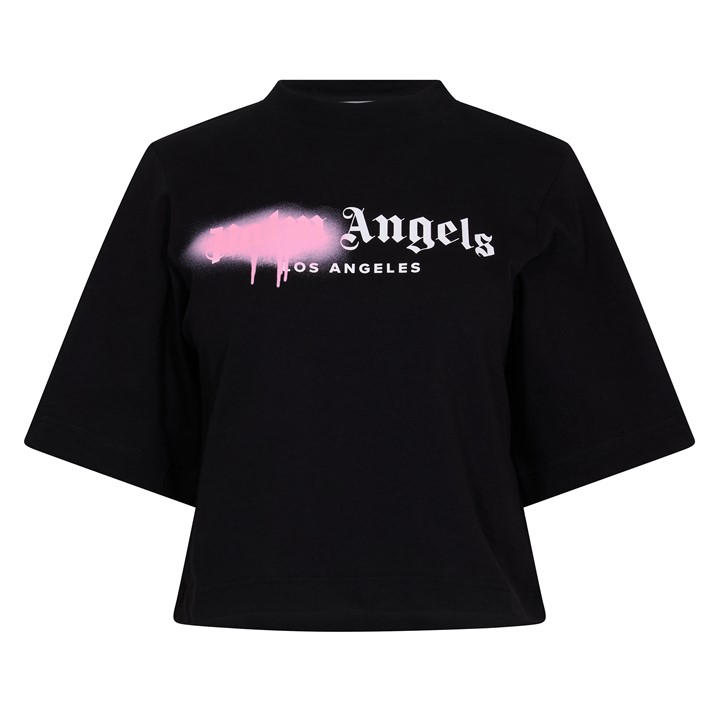 Palm Angels Women's Black Spray T Cropped Crop Top - Size 16
