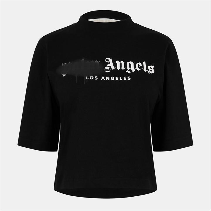 Palm Angels Women's Black Spray T Cropped Crop Top - Size 16