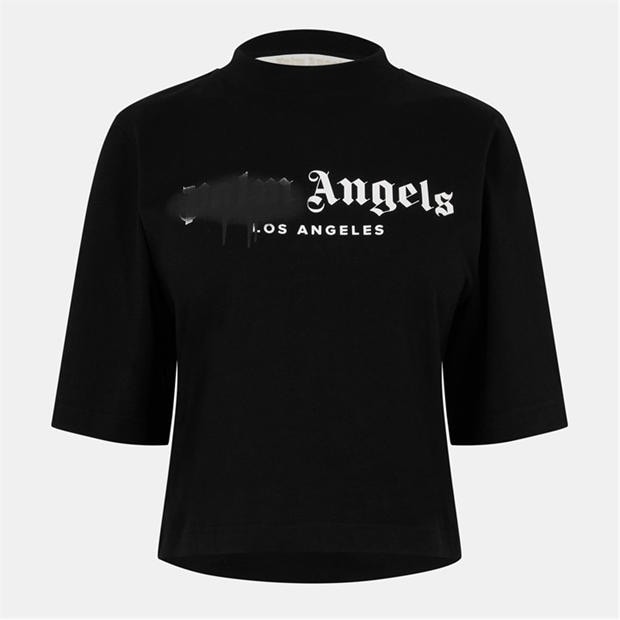Wht/Blk - PALM ANGELS - Women's Spray T Cropped Crop Top