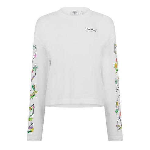 OFF WHITE - Women's Flower Hi Neck Long Sleeve T-Shirt