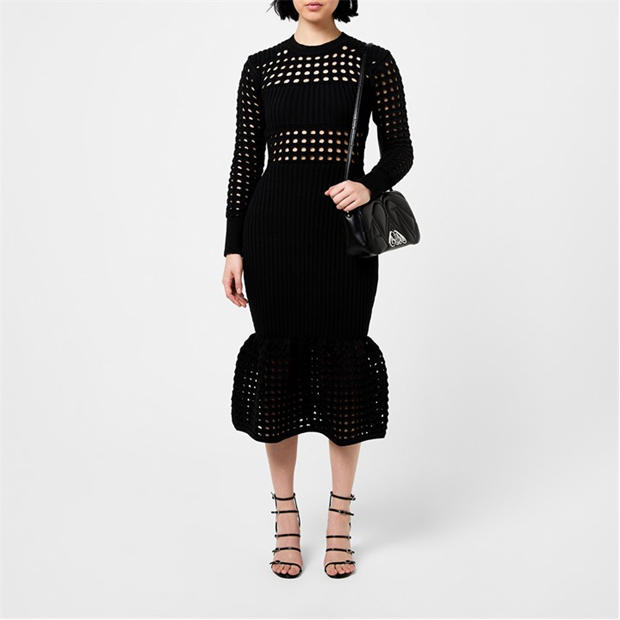 ALEXANDER MCQUEEN Knitted Mesh Midi Dress,All Products : American Fashion Style Bags On Sale