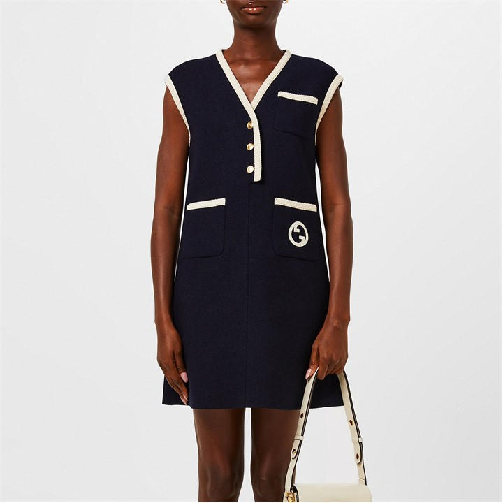 Gucci Women's Blue Tweed Wool Retro Mini Dress - Size 12