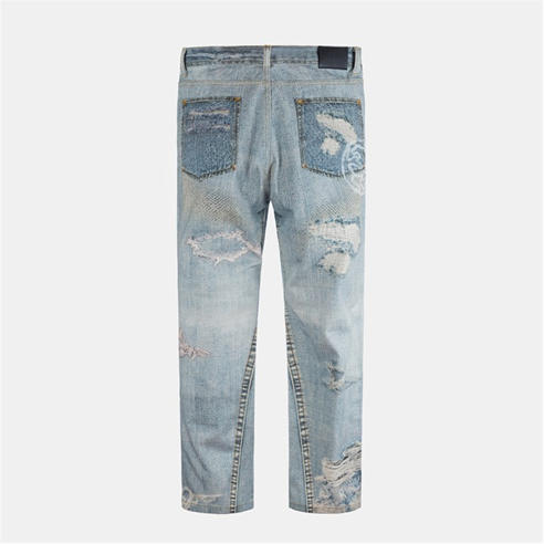PRETTY BOY UGLY WORLD - Men's Printed Cotton Distressed Straight Leg Jeans