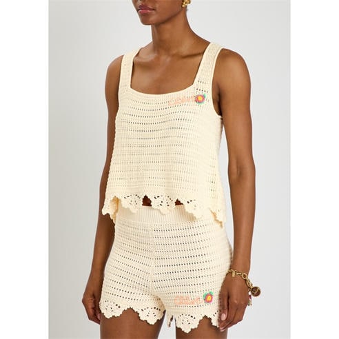Chloe - Women's Crochet Cotton Square Neck Cropped Tank Top