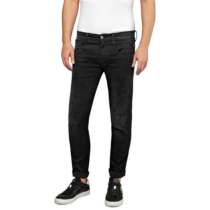 Replay Men's Black Hyperflex Anbass Slim Jeans Large