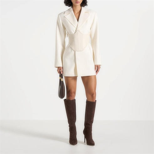 MANIERE DE VOIR - Womens Lacey Tailored Blazer Dress With Reversible Belt