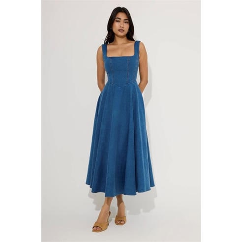 ODD MUSE - Womens Sq Neck Midi Long Maxi Dress