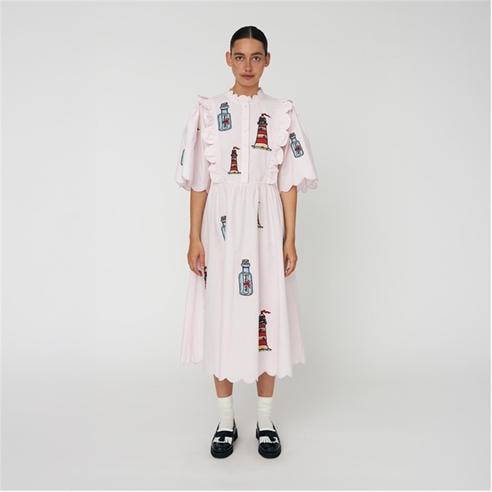 STELLA NOVA - Stella Nova Embroidered Midi dress with Scallops - Pale Pink