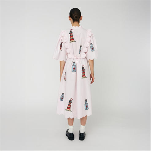 STELLA NOVA - Stella Nova Embroidered Midi dress with Scallops - Pale Pink