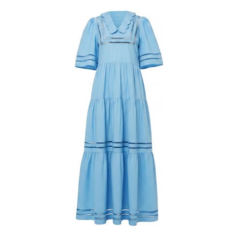 Stella Nova - Stella Nova Maxi Dress with Short Sleeves and Artworks - Blue Coral