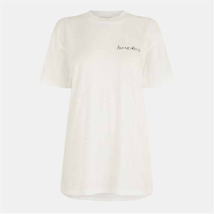 Anine Bing Women's Beige Writing T-Shirt Size 12