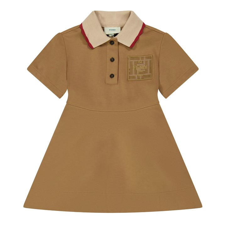Fendi Girls Beige Kids' Logo Polo Dress