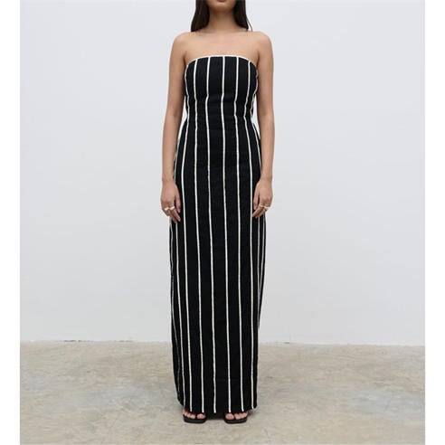 Pretty Lavish - Women's Penny Piped Striped Cotton Bandeau Maxi Dress